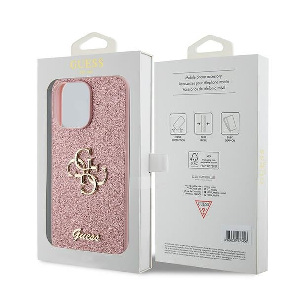 GUESS Hardcase FIXED GLITTER BIG 4G PINK iPhone 15 PRO MAX