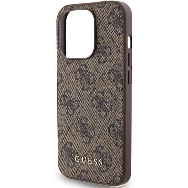 Guess GUHCP15LG4GFBR iPhone 15 Pro brown hard case 4G Metal Gold Logo