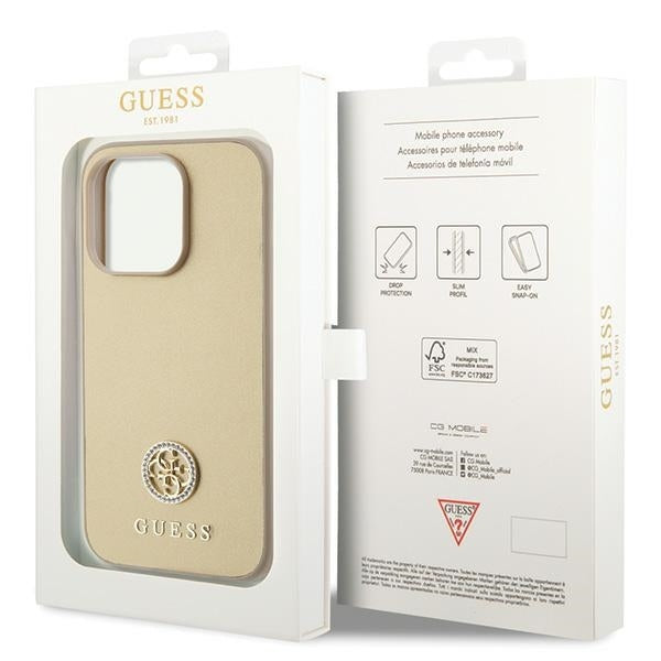 Guess GUHCP15LPS4DGPD iPhone 15 Pro Gold hardcase Strass Metal Logo