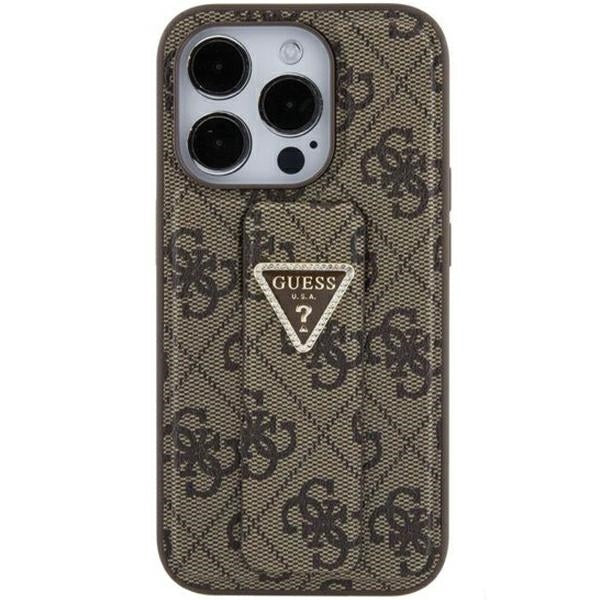 Guess GUHCP15SPGS4TDW iPhone 15 / 14 / 13 brown hardcase Grip Stand 4G Triangle Strass