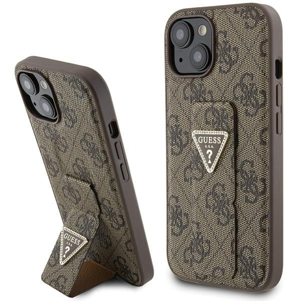 Guess GUHCP15SPGS4TDW iPhone 15 / 14 / 13 brown hardcase Grip Stand 4G Triangle Strass