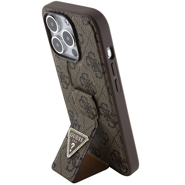 Guess GUHCP15XPGS4TDW iPhone 15 Pro Max brown hardcase Grip Stand 4G Triangle Strass
