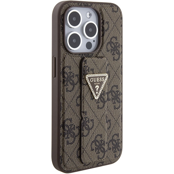 Guess GUHCP15XPGS4TDW iPhone 15 Pro Max brown hardcase Grip Stand 4G Triangle Strass