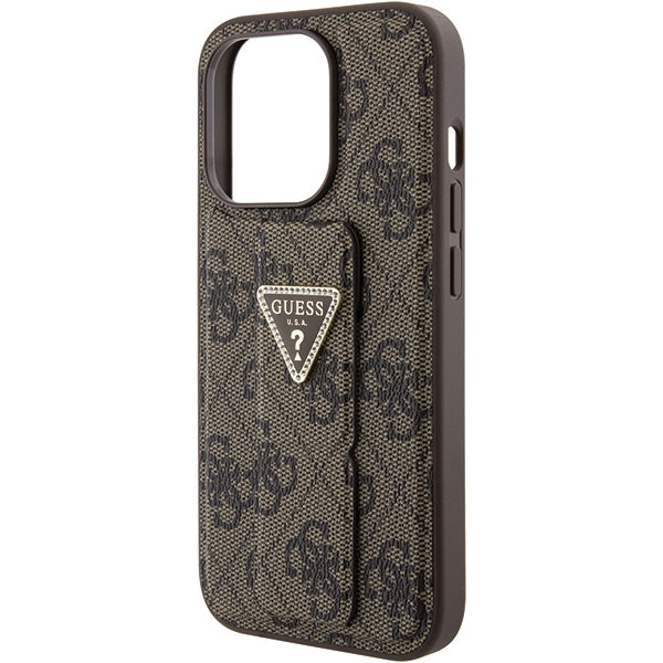 Guess GUHCP15XPGS4TDW iPhone 15 Pro Max brown hardcase Grip Stand 4G Triangle Strass