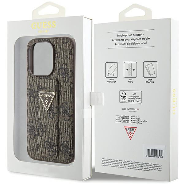 Guess GUHCP15XPGS4TDW iPhone 15 Pro Max brown hardcase Grip Stand 4G Triangle Strass