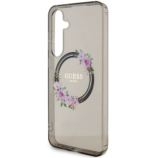 Guess S24+ S926 black hardcase IML Flowers Wreath MagSafe