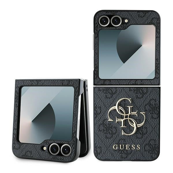 Guess GUHCZF64GMGGR Z Flip6 F741 black Leather 4G Metal Logo