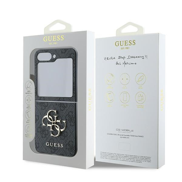 Guess GUHCZF64GMGGR Z Flip6 F741 black Leather 4G Metal Logo