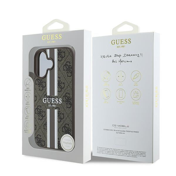 Guess GUHMP16MP4RPSW iPhone 16 Plus brown hardcase 4G Printed Stripes MagSafe
