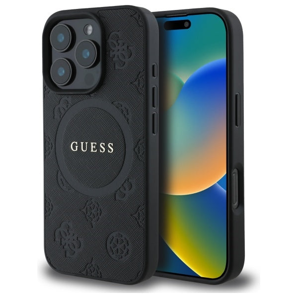 Guess GUHMP16XPSAPSMEK iPhone 16 Pro Max black hardcase Saffiano Peony Classic Logo MagSafe