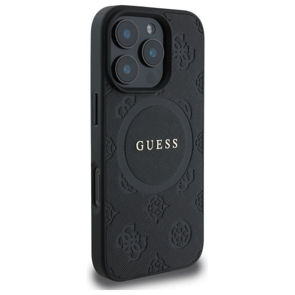 Guess GUHMP16XPSAPSMEK iPhone 16 Pro Max black hardcase Saffiano Peony Classic Logo MagSafe