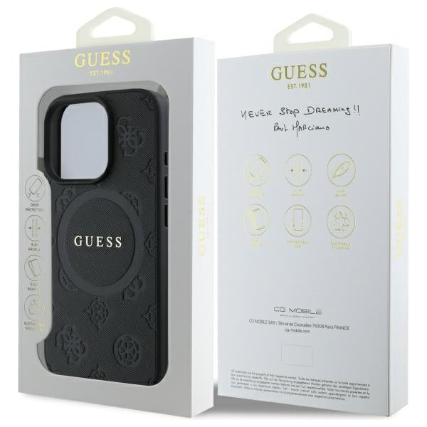 Guess GUHMP16XPSAPSMEK iPhone 16 Pro Max black hardcase Saffiano Peony Classic Logo MagSafe