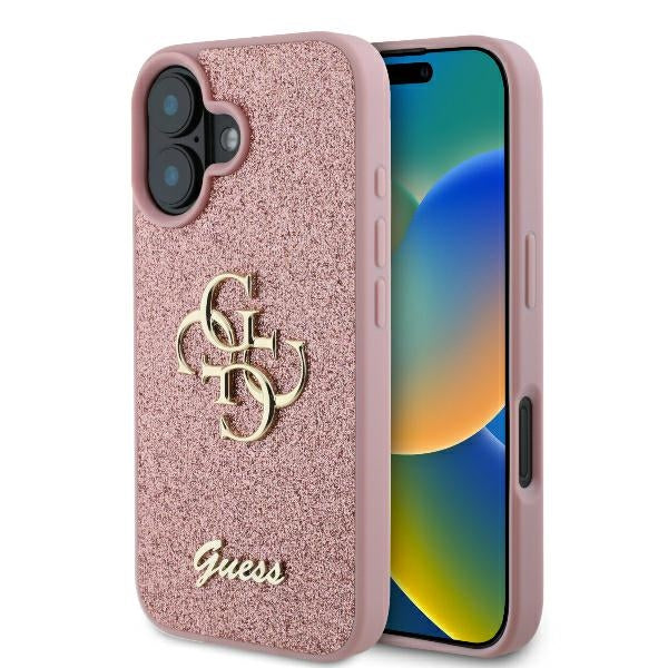 Guess GUHCP16MHG4SGP iPhone 16 Plus pink hardcase Fixed Glitter Big 4G