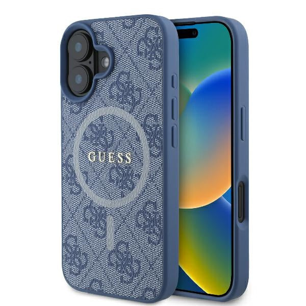 Guess GUHMP16MG4GFRB iPhone 16 Plus blue hardcase 4G Ring Classic Logo MagSafe