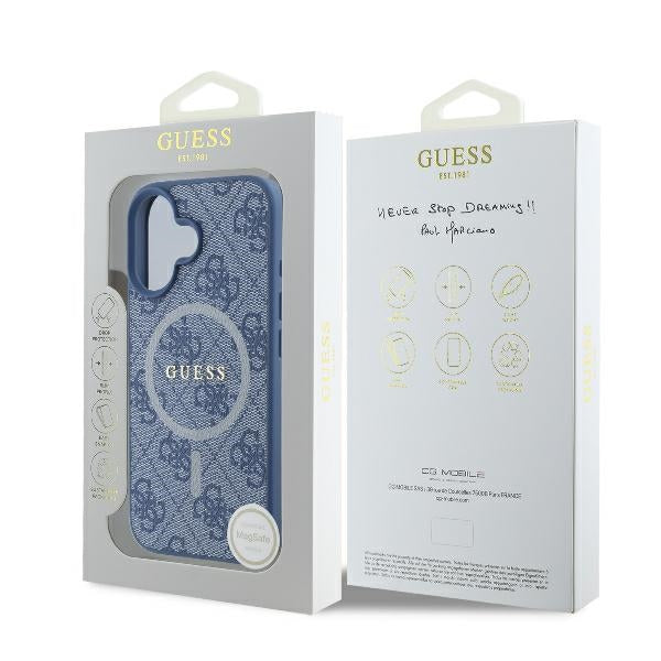 Guess GUHMP16MG4GFRB iPhone 16 Plus blue hardcase 4G Ring Classic Logo MagSafe