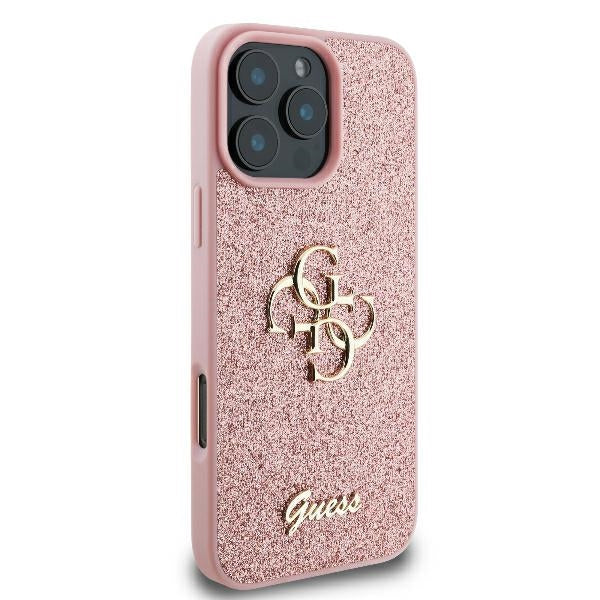 Guess GUHCP16LHG4SGP iPhone 16 Pro pink hardcase Fixed Glitter Big 4G