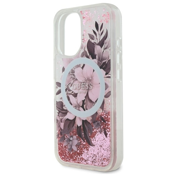 Guess GUHMP16XLFMWTP iPhone 16 Pro Max pink hardcase Liquid Glitter Flower MagSafe