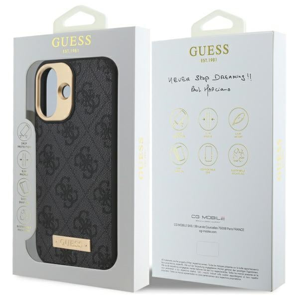 Guess GUHMP16SU4GPRK iPhone 16 black hardcase 4G Logo Plate MagSafe