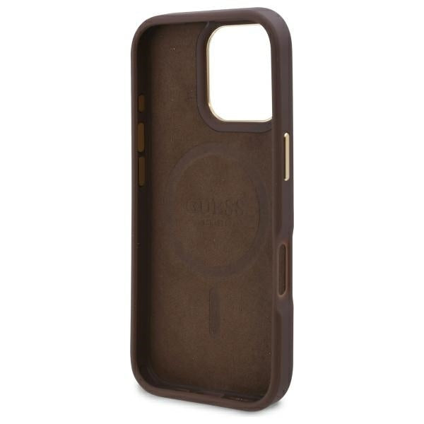 Guess GUHMP16LU4GPRW iPhone 16 Pro brown hardcase 4G Logo Plate MagSafe