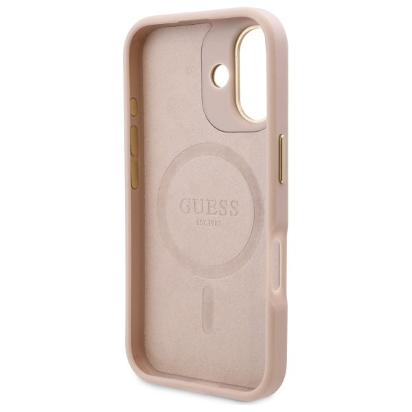 Guess GUHMP16SU4GPRP iPhone 16 pink hardcase 4G Logo Plate MagSafe