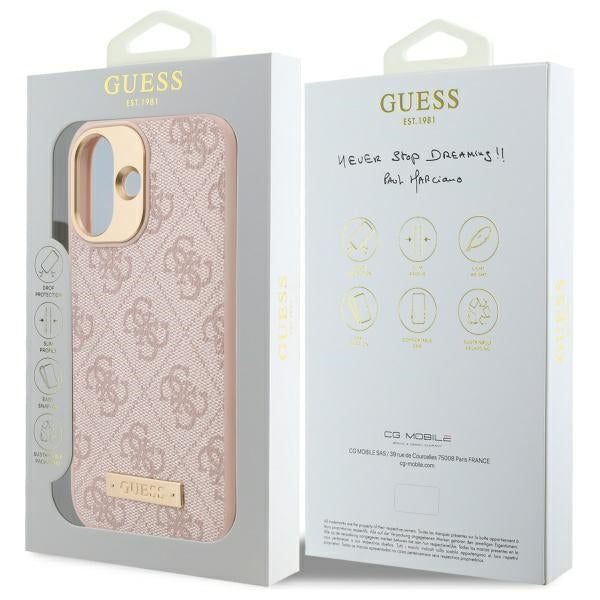 Guess GUHMP16SU4GPRP iPhone 16 pink hardcase 4G Logo Plate MagSafe