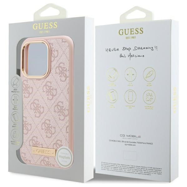 Guess GUHMP16LU4GPRP iPhone 16 Pro pink hardcase 4G Logo Plate MagSafe