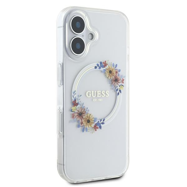 Guess GUHMP16MHFWFCT iPhone 16 Plus transparent hardcase IML Flowers Wreath MagSafe