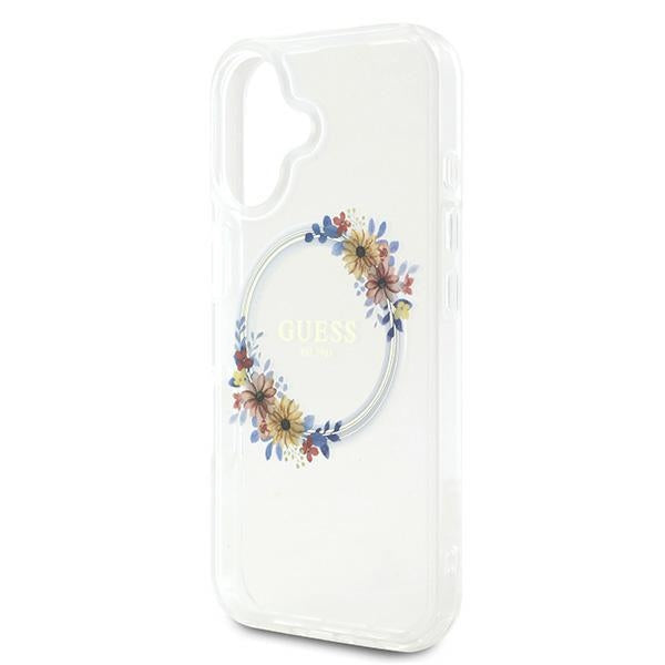 Guess GUHMP16MHFWFCT iPhone 16 Plus transparent hardcase IML Flowers Wreath MagSafe