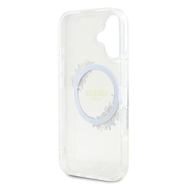 Guess GUHMP16MHFWFCT iPhone 16 Plus transparent hardcase IML Flowers Wreath MagSafe