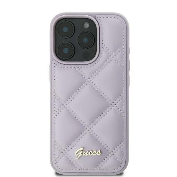 Guess GUHCP16SPSQSQSU iPhone 16 light purple hardcase Quiled Metal Logo