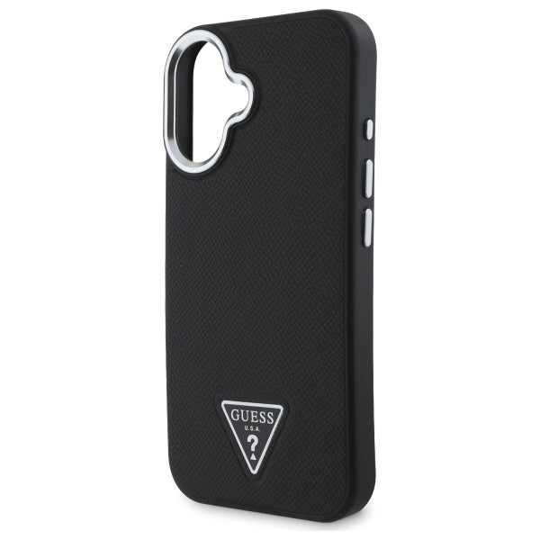 Guess GUHMP16SPGTSPSK iPhone 16 black hardcase Grained Triangle MagSafe