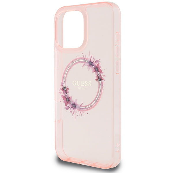 Guess GUHMP16XHFWFCP iPhone 16 Pro Max pink hardcase IML Flowers Wreath MagSafe