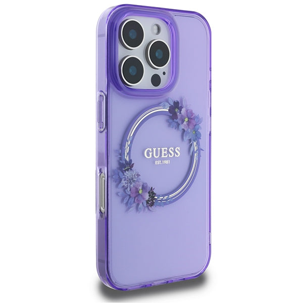 Guess GUHMP16XHFWFCU iPhone 16 Pro Max Purple hardcase IML Flowers Wreath MagSafe