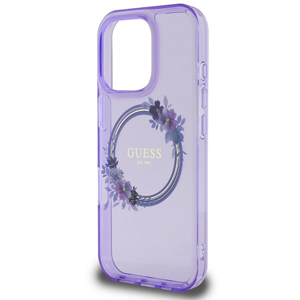 Guess GUHMP16XHFWFCU iPhone 16 Pro Max Purple hardcase IML Flowers Wreath MagSafe