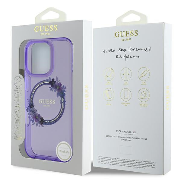 Guess GUHMP16XHFWFCU iPhone 16 Pro Max Purple hardcase IML Flowers Wreath MagSafe