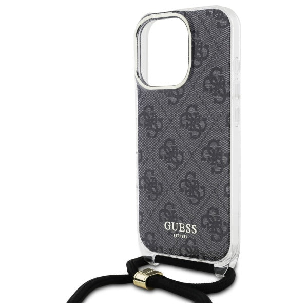 Guess GUHCP16LHC4SEK iPhone 16 Pro black hardcase Crossbody Cord 4G Print