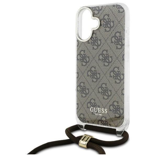 Guess GUHCP16SHC4SEW iPhone 16 brown hardcase Crossbody Cord 4G Print