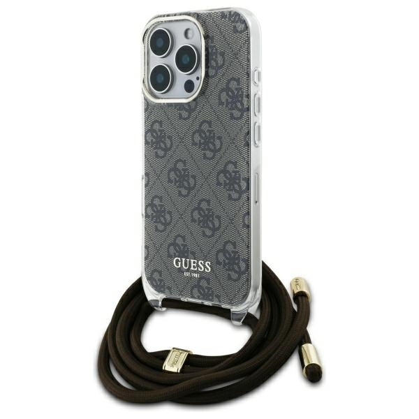 Guess GUHCP16LHC4SEW iPhone 16 Pro brown hardcase Crossbody Cord 4G Print