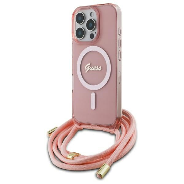 Guess GUHMP16XHCTSGNSP iPhone 16 Pro Max pink hardcase Crossbody Cord Script MagSafe