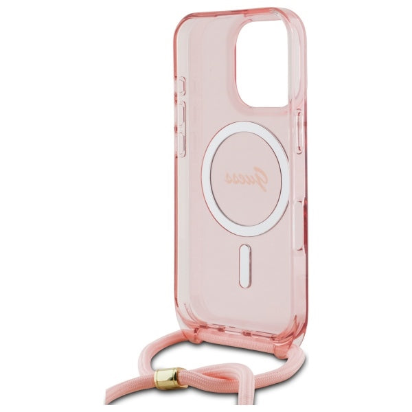 Guess GUHMP16XHCTSGNSP iPhone 16 Pro Max pink hardcase Crossbody Cord Script MagSafe