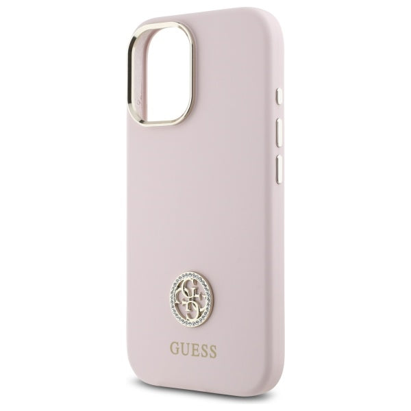 Guess GUHCP16SM4DGPP Hardcase for iPhone 16 Pink hardcase Silicone Logo Strass 4G