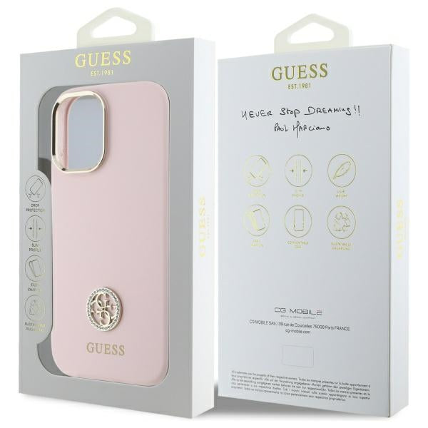 Guess GUHCP16SM4DGPP Hardcase for iPhone 16 Pink hardcase Silicone Logo Strass 4G