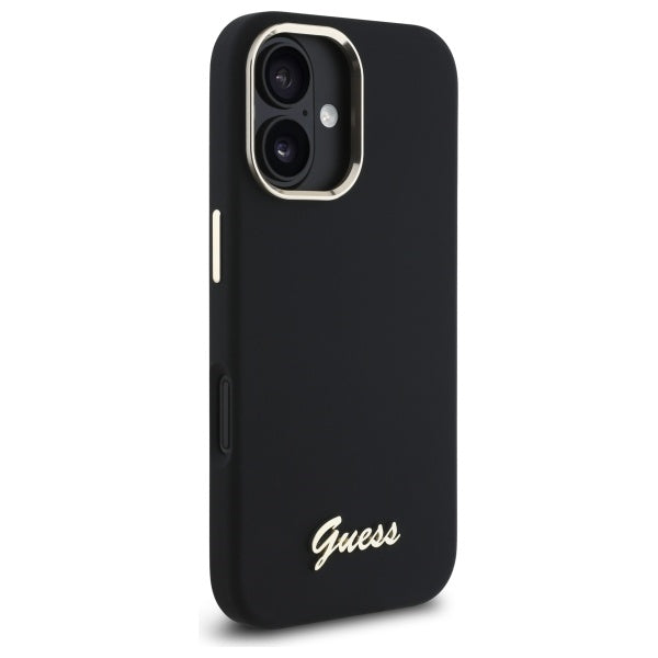 Guess GUHCP16MSMBSLK iPhone 16 Plus black hardcase Silicone Script Metal Logo & Frame