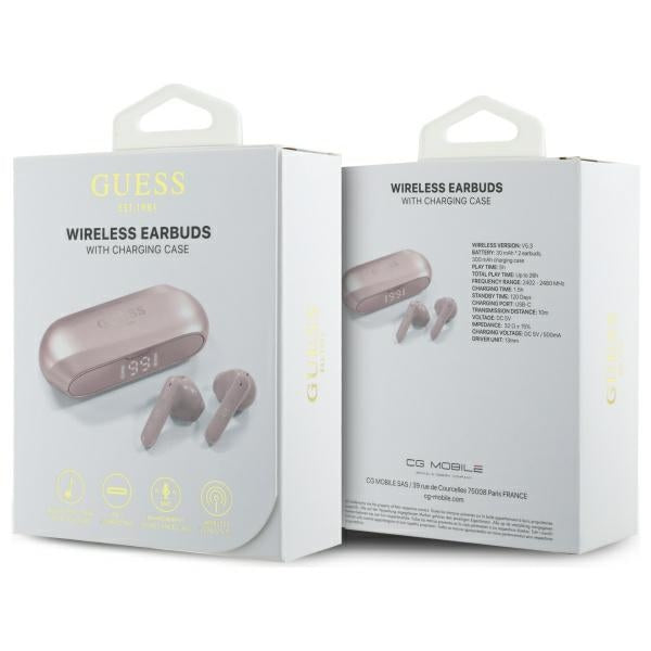 Guess Bluetooth headphones GUTWSC2MCDSP TWS + docking station Pink Elongated Metalic Printed Logo