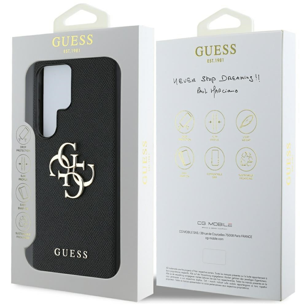 Guess GUHCS25LPGT4MBK hardcase for Galaxy S25 Ultra Grained Big 4G Logo Small Classic Logo Black