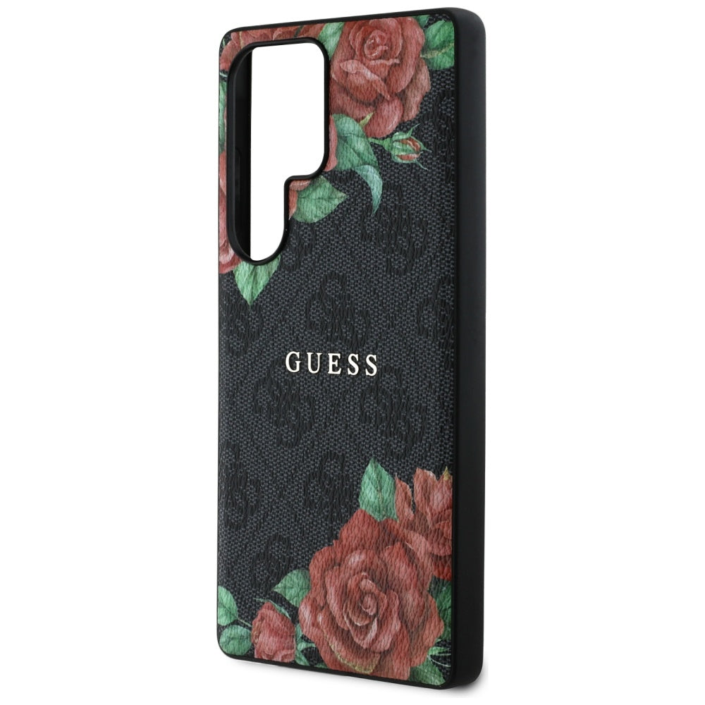 Guess Leather 4G Flowers Print Metal Classic Logo MagSafe Case Samsung Galaxy S25 Ultra black