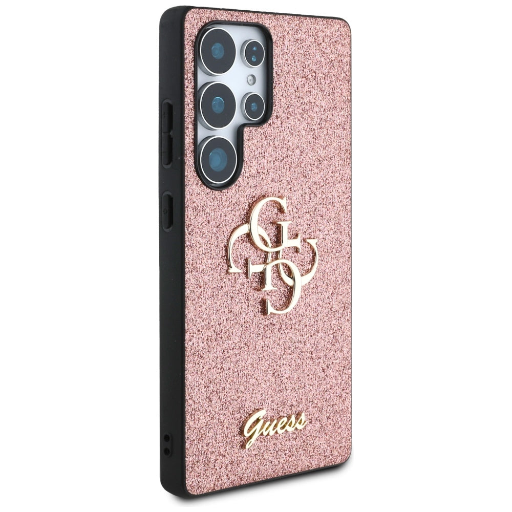 Guess GUHCS25LHG4SGP Fixed Glitter Big 4G Metal Logo Case for Samsung Galaxy S25 Ultra Pink