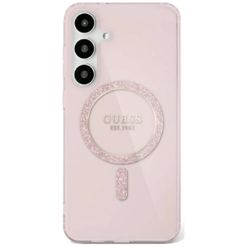 Guess GUHMS25LHFGEREP Galaxy S25 Ultra Pink hardcase Glitter Circle Classic Logo MagSafe