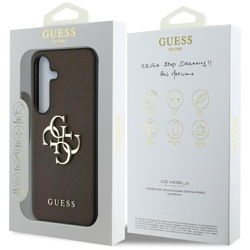 Guess Grained Big 4G Logo Small Classic Logo to Samsung Galaxy S25 Plus brown