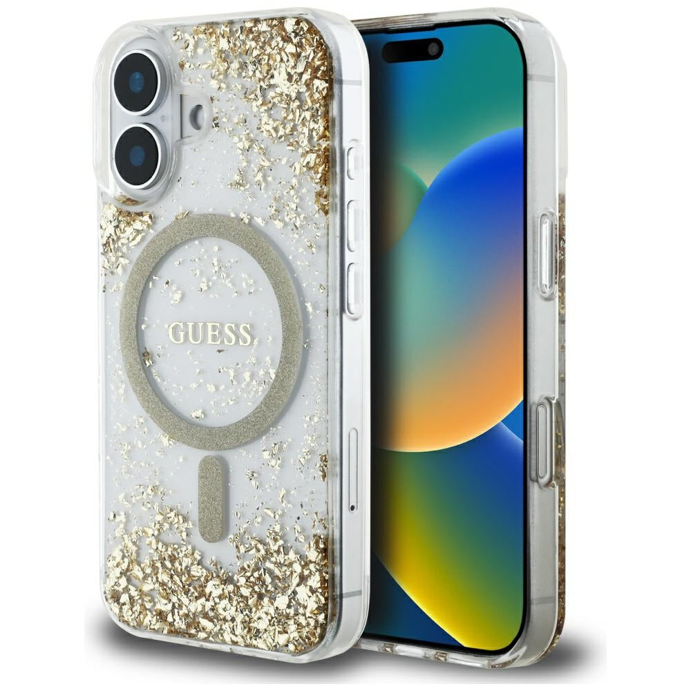 GUESS GUHMP16SRGRGED HardCase MagSafe Resin Bottom Glitter Gold iPhone 16